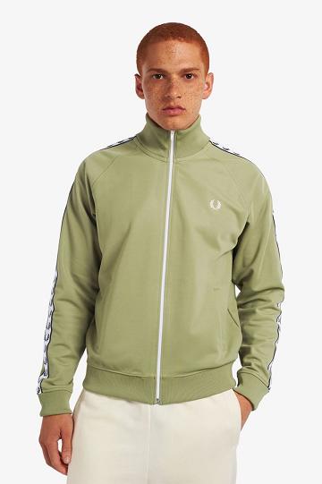 Olive Green Fred Perry Taped Track Men's Jackets | PH 1262WNBY